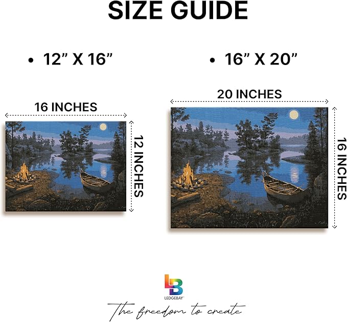 Ledgebay DIY Paint by Numbers Kit for Adults Framed Canvas: Beginner to Advanced Paint by Numbers Kit, Kits Include Acrylic Paint Set Brushes Tabletop Easel (Moonlight Bay 12" x 16" Framed)