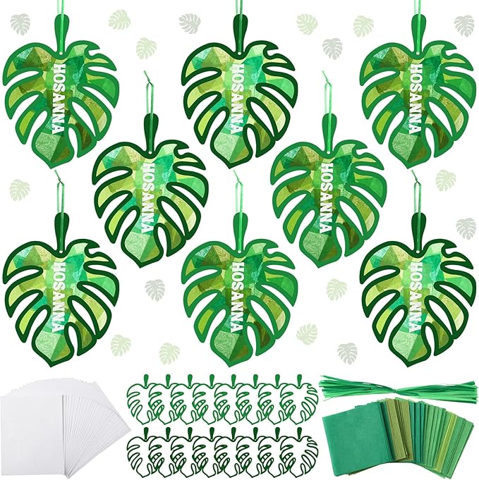 Motipuns 32 Sets Palm Sunday Suncatchers Craft Kits Easter Lent DIY Palm Leaf Tissue Paper VBS Crafts Stained Glass Effect Tissue Paper Kit for Religious Christian Holy Week Window Art