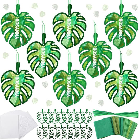 Motipuns 32 Sets Palm Sunday Suncatchers Craft Kits Easter Lent DIY Palm Leaf Tissue Paper VBS Crafts Stained Glass Effect Tissue Paper Kit for Religious Christian Holy Week Window Art