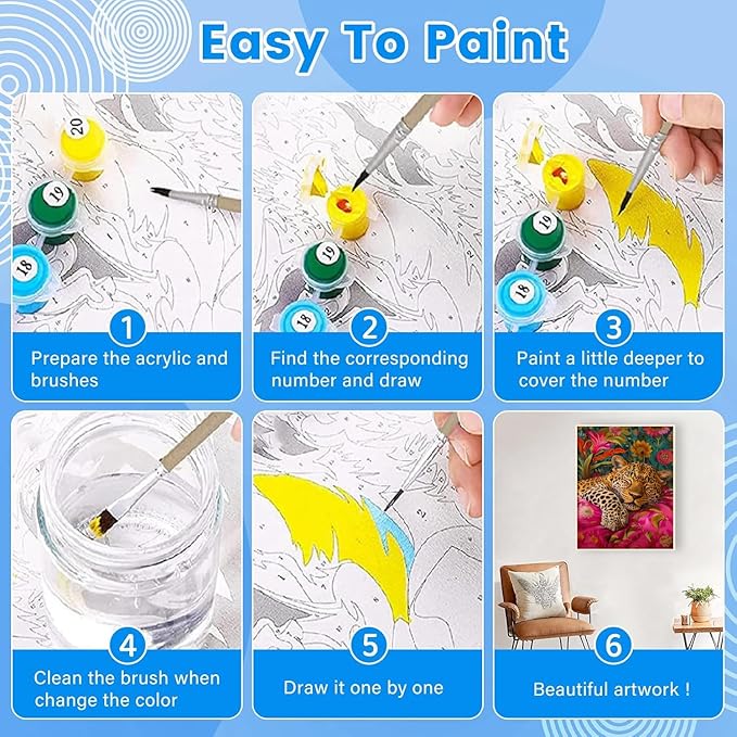 KYOQFVN Leopard Paint by Numbers Kit for Adults - Easy Paint by Number Kits for Beginners, DIY Acrylic Painting on Canvas for Home Wall Art Decor 16x20 Inch