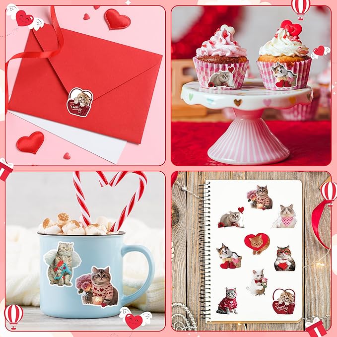 h1vojoxo valentine’s day sticker rolls - 1000pcs valentine’s day holiday cat stickers for kids classroom 16 design valentines cute cat sticker for craft valentines funny cats stickers for envelope