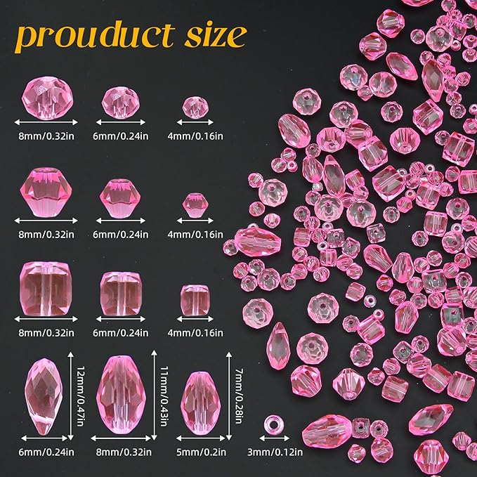1500 Pcs Crystal Glass Beads for Jewelry Making – 12 Styles Bicone, Rondelle, Cube, Teardrop & 3mm Spacer Beads, DIY Bracelet Necklace Earring Craft Kit with Organizer Box(Light Rose Red)