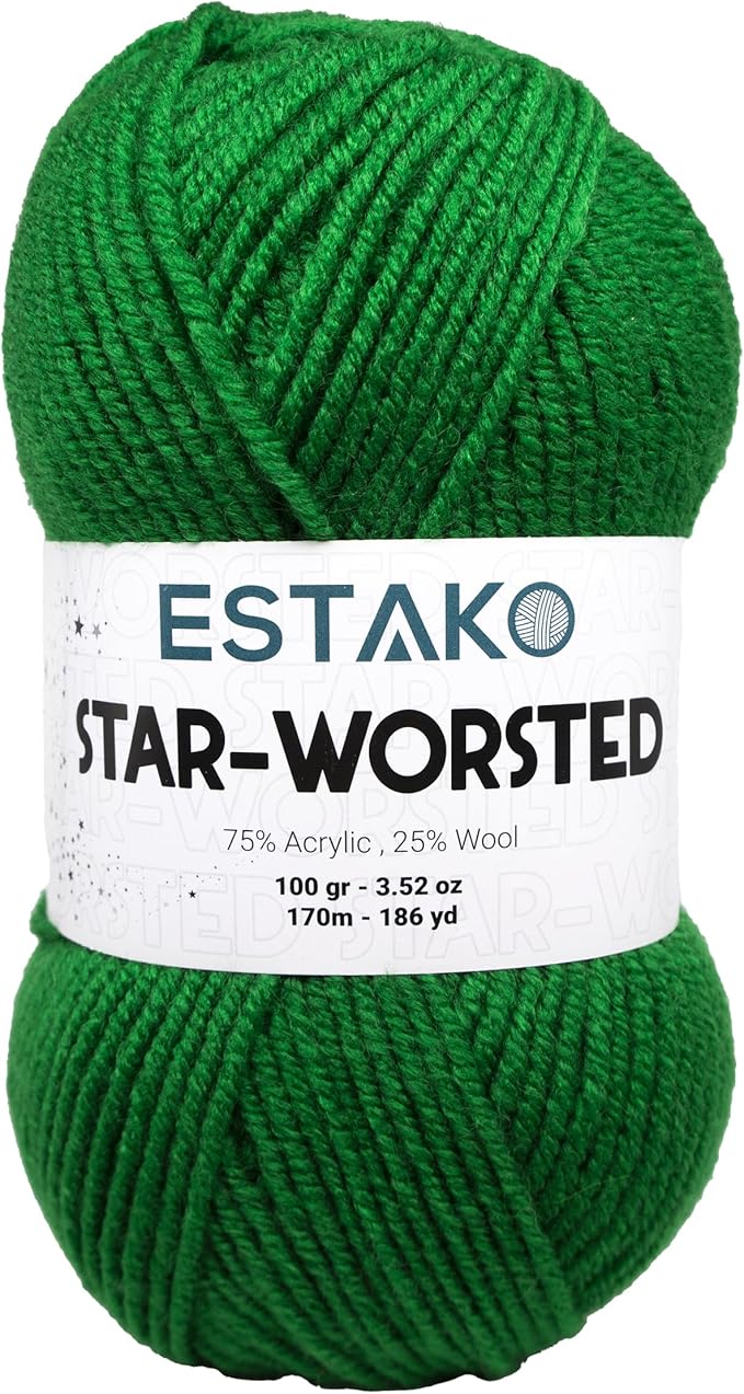 Estako Star-Worsted Yarn - 75% Acrylic 25% Wool - Soft Medium Weight #4-100g (3.52oz) - 170m (186yds) - Crochet & Knitting Yarn (44246 - Green)