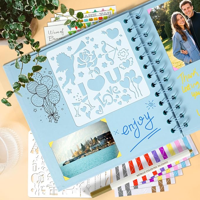 GOTIDEAL 7 x 7 Inch Scrapbook Album with Metallic Marker,40 Pages Kraft Paper Photo Albums for Wedding&Anniversary,Family DIY Scrap Books with Scrapbooking Stickers Corners(Blue)