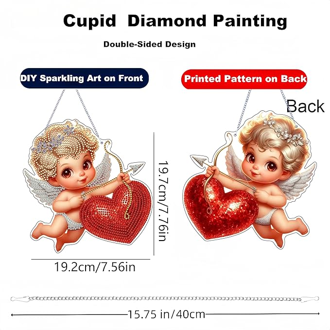 Zyvoreva DIY Cupid Diamond Art Painting Kits for Adults, Valentine's Day Special Shape Double Sided Acrylic Rhinestone Painting, Window Wall Hanging Ornament Pendants for Home Garden Decor