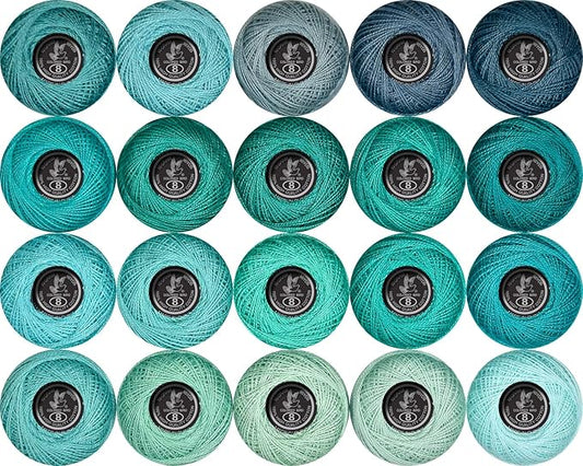 Soft 20 Colors Classic Crochet Thread 20 Pack,100% Cotton (Grey Green-926-563)
