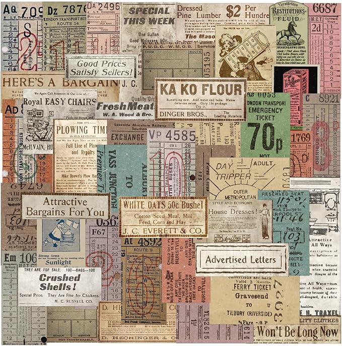 150 PCS Vintage Retro Collage Stickers - Old Tickets & Advertisements Distressed Paper Craft Stickers for Scrapbooking Home Decor Journaling Retro Enthusiasts