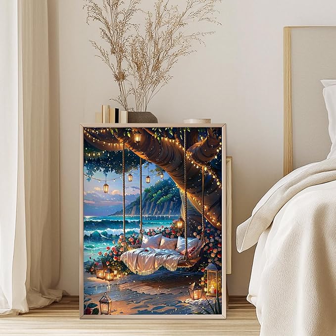 GEEHEIY Beach Diamond Art Kits for Adults, 5D Seaside Diamond Painting Kits for Beginner, DIY Full Drill Round Gem Art for Home Wall Decor 12 x16 Inch
