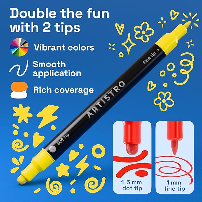 ARTISTRO 36 Acrylic Paint Markers for Rock, Fabric, Wood, Glass, Eggs - Dual-Tip Paint Pens for Coloring Books for Adults, Teens, Kids - Art & Craft Supplies - Gift Idea - Easter Basket Stuffers