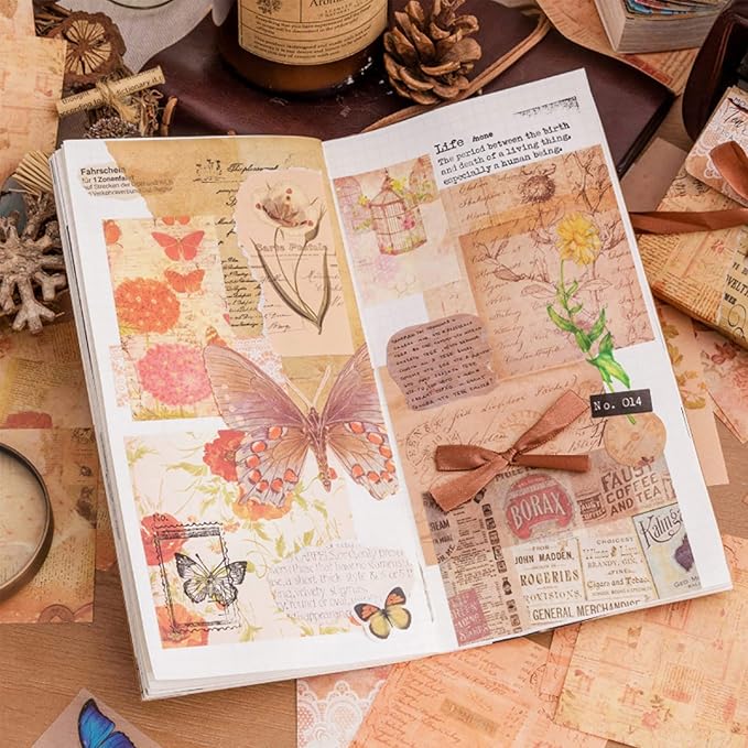 400 PCS Vintage Scrapbook Paper DIY Journaling Supplies Decorative Paper Aesthetic Stationery Scrapbooking Paper or Journals Junk Journal Planners Picture Frames Album Crafts