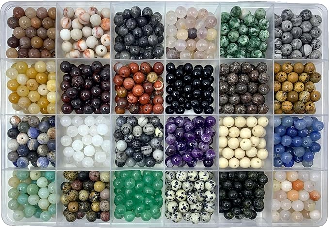 960pcs 6mm Natural Round Stone Beads,Multiolor Crystal Energy Stone,Loose Gemstone Accessories Hole Size 1mm,DIY Smooth Beads Necklace Bracelet for Jewelry Making (6mm 24Color 01 Material-A)