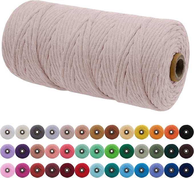 JeogYong Single Strand Macrame Cord 3mm x 109 Yards (328 Feet) Soft Cotton Rope Macrame Yarn 3 mm Macrame Cord, Macrame Supplies for Crafts Wall Hangings Plant Hangers Decorations (Hemp Gray)