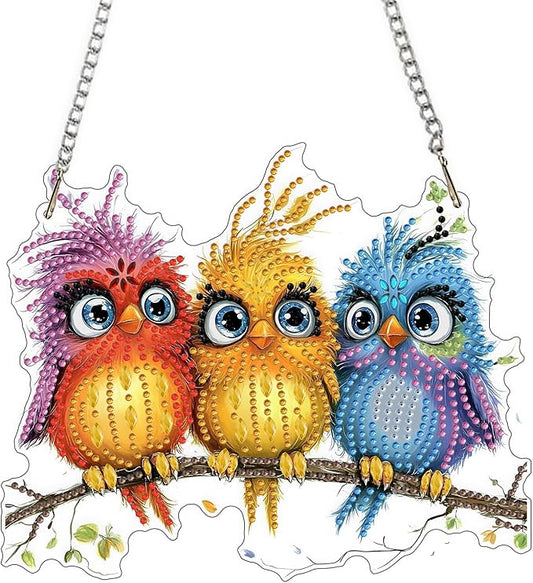 QENSPE DIY Hanging Diamond Painting Pendant Kit Animal, Birds Diamond Art Ornament Kit Acrylic Board for Window,Easy Crystal Pendant Gem Art for Home Garden Wall Decor,20x20cm