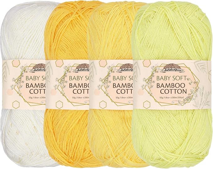 JubileeYarn Baby Soft Bamboo Cotton Yarn - 50g/Skein - Shades of Yellow - 4 Skeins