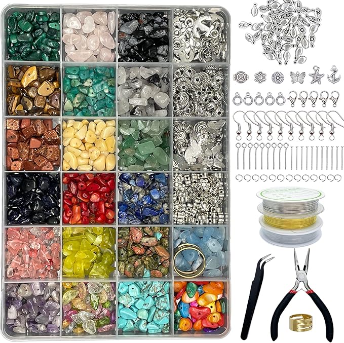 xmada jewelry making supplies kit - 1587 pcs beads, crystal beads, jewelry pliers, beading wire, earring hooks, rings, bracelets for girls and adults