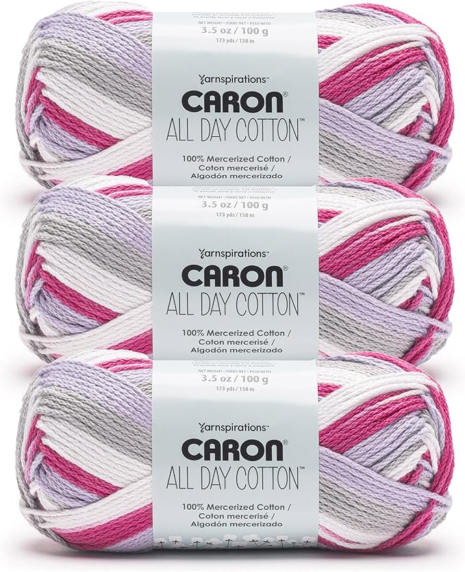 Caron All Day Cotton Lavender Haze Yarn - 3 Pack of 100g/3.5oz - 100% Mercerized Cotton - #4 Worsted (Medium) - 173 Yards - Knitting/Crochet