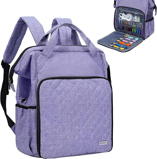 HOMEST Crochet Bag Organizer, Large Capacity Yarn Storage, Knitting Bag for Carrying Projects, Crocheting Hooks, Suppliers, Needles and Accessories, Purple
