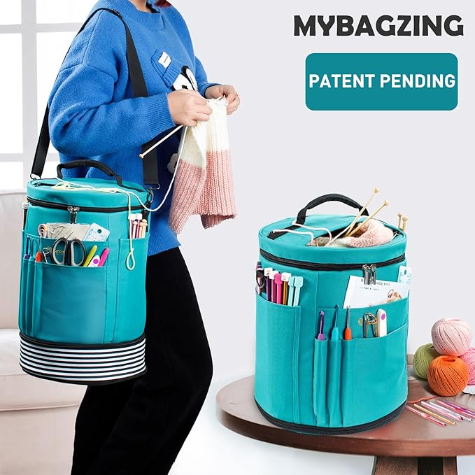 Expandable Yarn Storage Organizer, Crochet Bag & Yarn Tote with Zipper Closure, Yarn Holder for Crocheting and Knitting for Yarn Skeins, Hooks, Needles,Accessories – Gift for Crafters