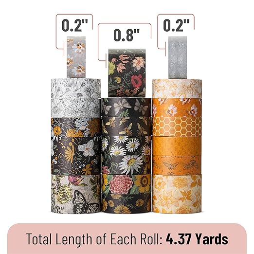 Mr. Pen- Washi Tape Set, 20 Rolls, Golden Hives Theme, Washi Tape for Journaling