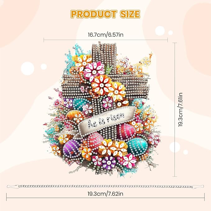 MOGTAA Easter Cross Diamond Art Hanging Kits for Adults Beginners, Easter Egg Diamond Art Suncatchers, 5D Special Shape Flowers Diamond Painting Window Pendant Kit for Home Garden Wall Decor