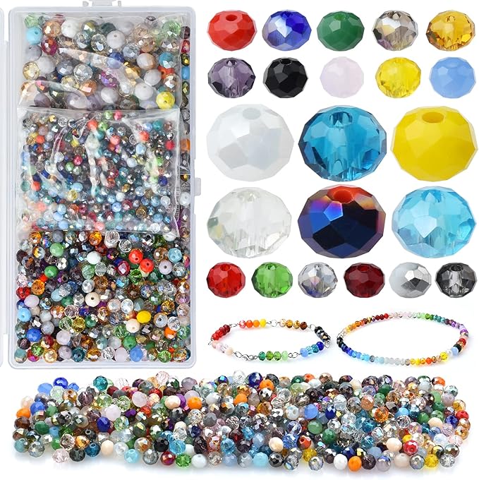 Mixed 4/6/8mm Round Rondelle Beads 1000pcs Lampwork Briolette Glass Crystal Beads for Jewelry Making Kit,Bracelets,Necklaces,Earrings(Multicolor)
