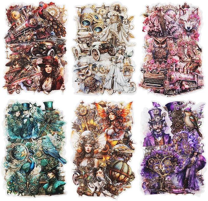 120Pcs Steampunk PET Stickers, Scrapbook Stickers Kit for Journaling, Ephemera Packs for Junk Journals, with Sticker Organizer