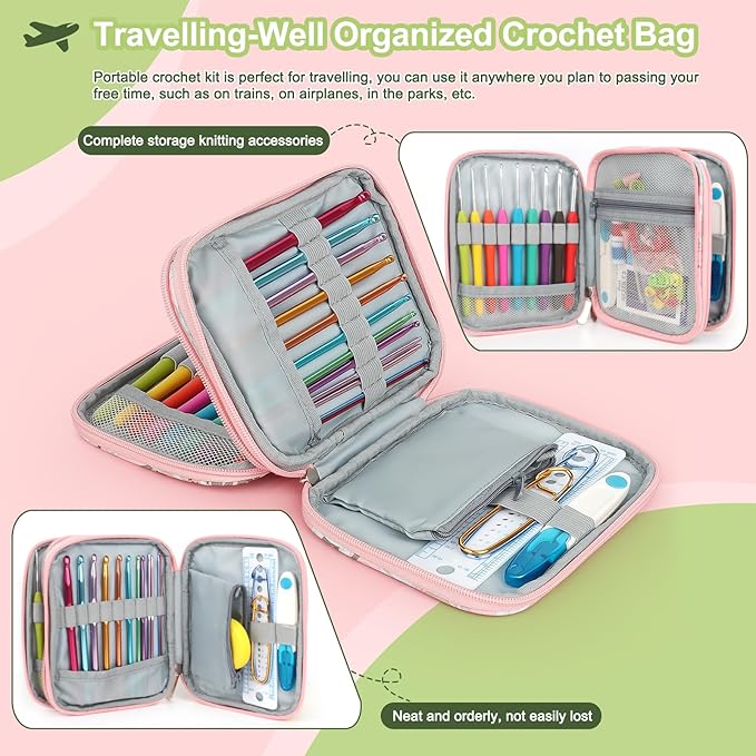 Katech Crochet Hooks Set with Case, 73-Piece Crochet Hooks Kit Knitting Accessories Ergonomic Aluminum Alloy Crochet Hook Colorful Crochet Needles for Making Socks, Gloves, Bag, Hat, Sweaters