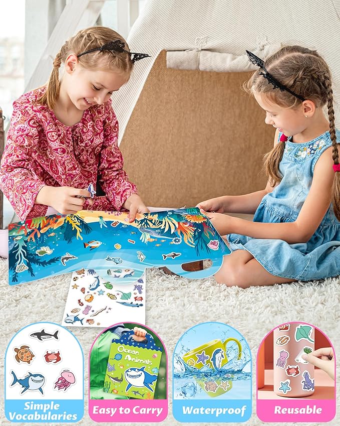 walenced reusable sticker book for toddlers, stickers for kids, toddler craft activities, toddler travel toys ages 3 and up boy girl birthday gifts