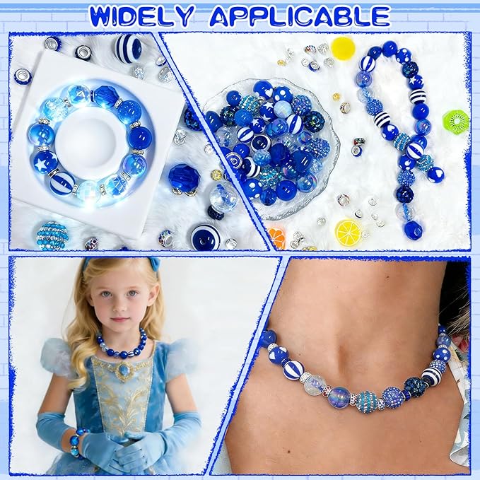 163 Pcs Pen Beads for Beadable Pens: Bubblegum Beads for Pen Making Bulk with Spacer Bead Rhinestone Bead (Royal Blue)