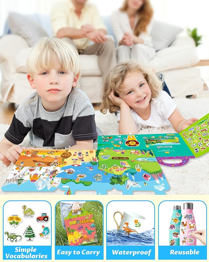 walenced reusable sticker book for toddlers, stickers for kids, toddler sticker book, toddler craft activities, toddler travel toys ages 3 and up boy girl birthday gifts