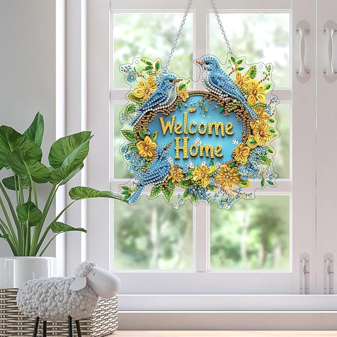SKRYUIE Bird Hanging Diamond Art Kits for Adults Pendant Suncatcher, Special Shaped Crystal DIY Pearl Diamond Painting Kit, Gift for Mother Spring Summer Window Wreath Decor 7.48 x 7.32 Inch A43