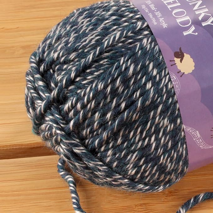 JubileeYarn Chunky Melody Yarn - 100g/Skein Bulky Wool Blend - Midnight Heather - 2 Skeins