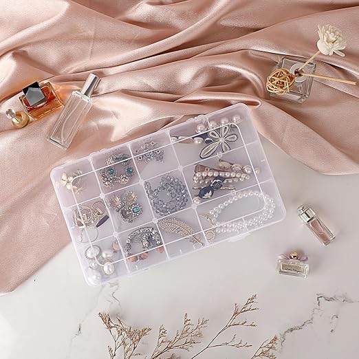 BTSKY 1 PCS Plastic Washi Tape Organizer, Adjustable 15-Grid Compartment Washi Tape Storage Case, Clear Sticker Storage Box for Scrapbook Organizers and Storage, Universal Jewelry Box Bead Organizer