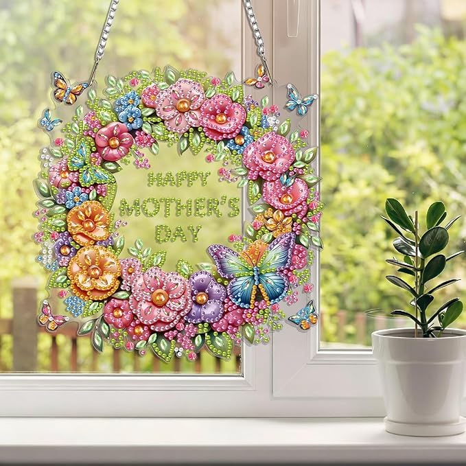 BAWKENTON Mother's Day Hanging Diamonds Art kit for Adult, DIY Diamonds Painting Art Kit, 7.44x7.68in Acrylic Diamonds Painting Board Kit Ornament, Special Crystal Diamond Hanging Ornament