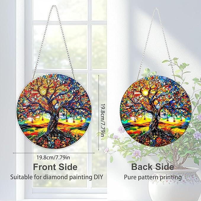 TOSTOG Tree of Life Diamond Art Pendant Kits for Adult, Diamond Painting Hanging Kit for Beginners, 5D DIY Crafts Gem Art, Waterproof Full Accessories for Home Decor Idea 20 * 20 cm/8 * 8 in