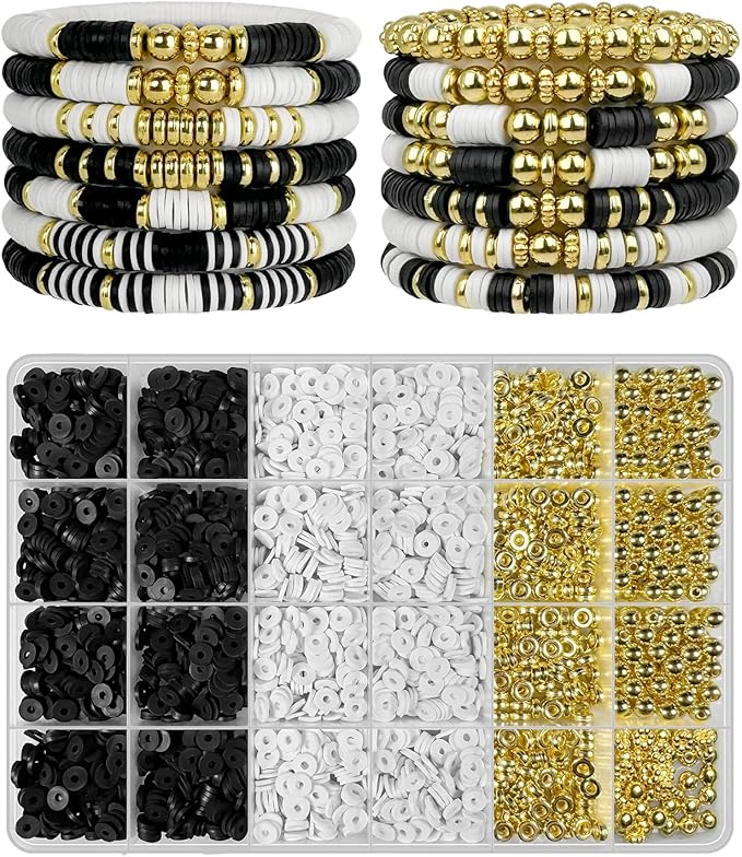 ClaBead Bracelet Making Kit for Boys 3200Pcs, Clay Beads Bracelet Kit with Gold Beads and Gold Flower, Swift Friendship Beads Bracelet Kit for Bracelets Making