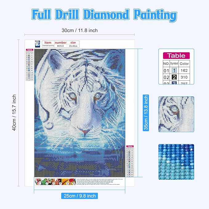 NAIMOER Tiger Diamond Art Kits for Adults, Full Drill 5d Diamond Art Animals Diamond Art Kits Gem Art Painting Rhinestone for Home Wall Art Decor 30x40 cm