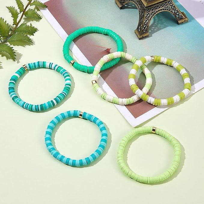 3500pcs Green Clay Beads for Bracelets Making 6mm Heishi Beads Polymer Flat Round Disc Clay for Jewelry Making Green Bead Crafts