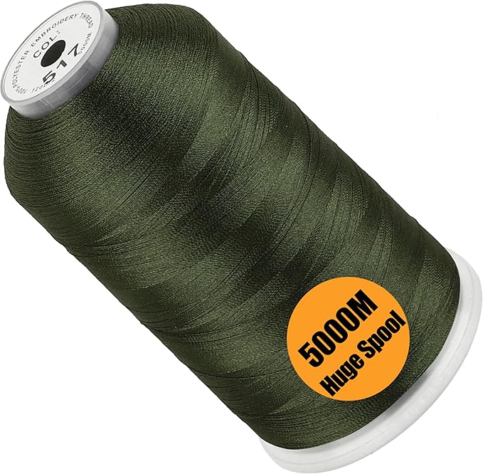 New brothread - Single Huge Spool 5000M Each Polyester Embroidery Machine Thread 40WT for Commercial and Domestic Machines - Dark Olive