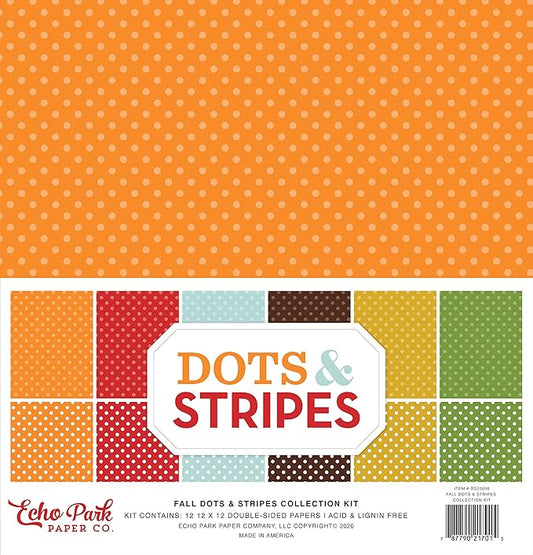 Echo Park Paper Company Dots & Stripes -Fall Collection Kit, red, Green, Orange, Yellow, Brown, Teal 12-x-12-Inch