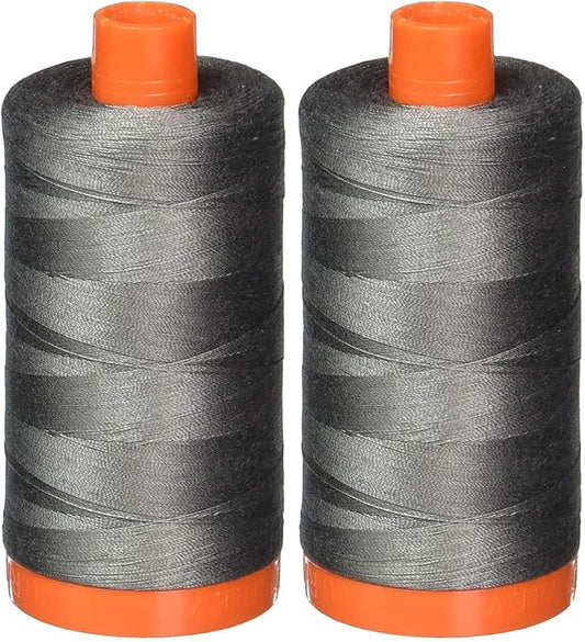 2-Pack - Aurifil 50WT - Grey Smoke (5004) Solid - Mako Cotton Thread - 1422 Yards Each2