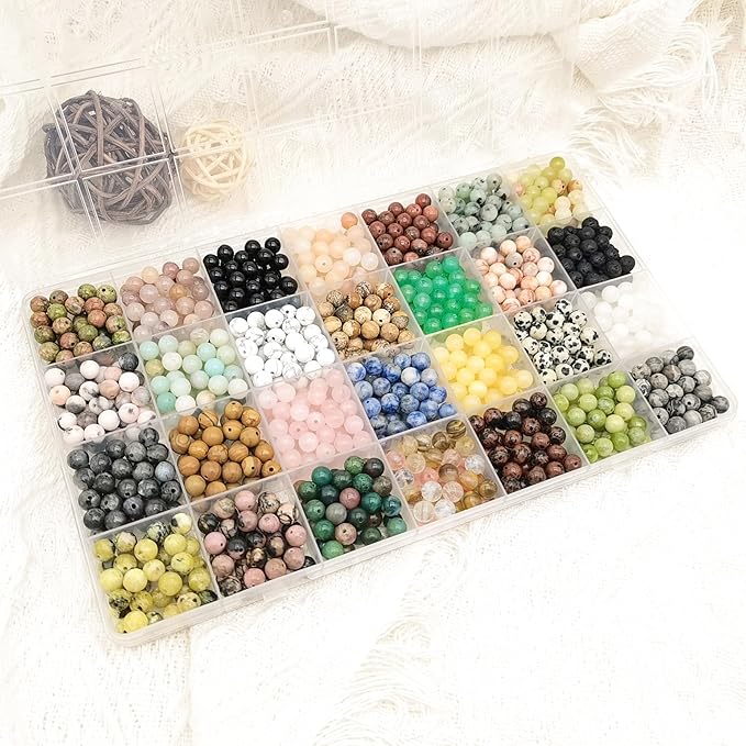 1120pcs Crystal Beads for Jewelry Making Bulk,Natural Stone Beads Charm Gemstone DIY for Friendship Bracelet Making Kit Supplies(6mm,28 Color A)