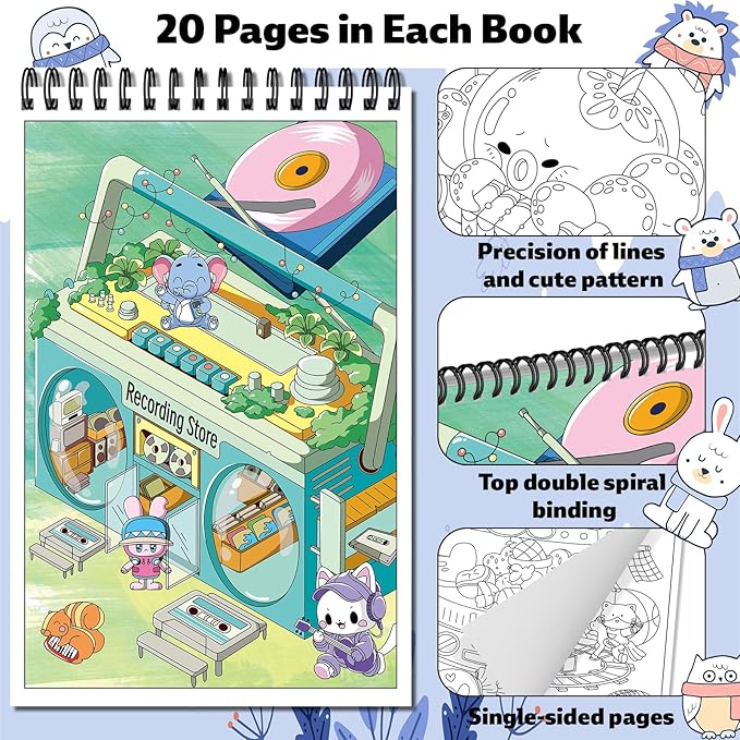 Elfew 4 Set Coloring Books for Teens & Kids 8-12, Stress Relieving & Therapeutic Coloring Book with 80 Cute Patterns, Anxiety Relief & Relaxation for Teens Adult Women