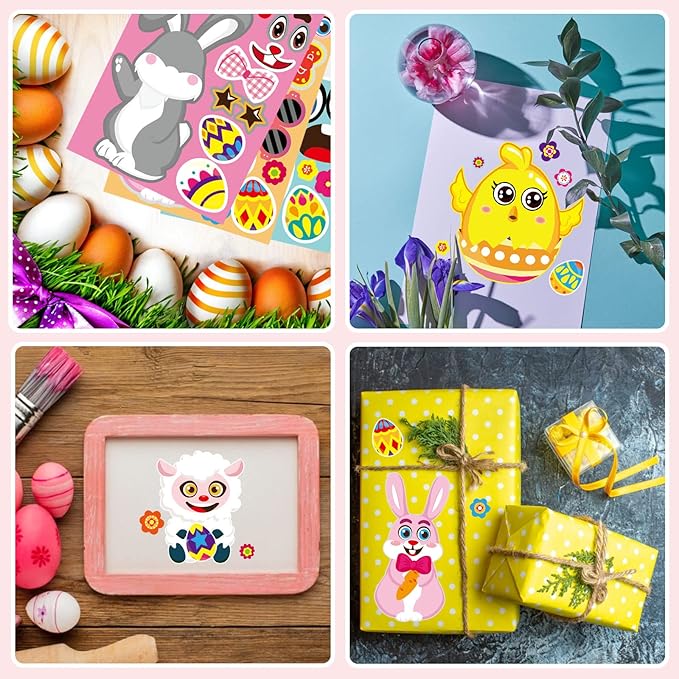 36 sheet easter stickers for kids,easter basket stuffers,make a face sticker, make your own animal stickers,party favor supplies crafts