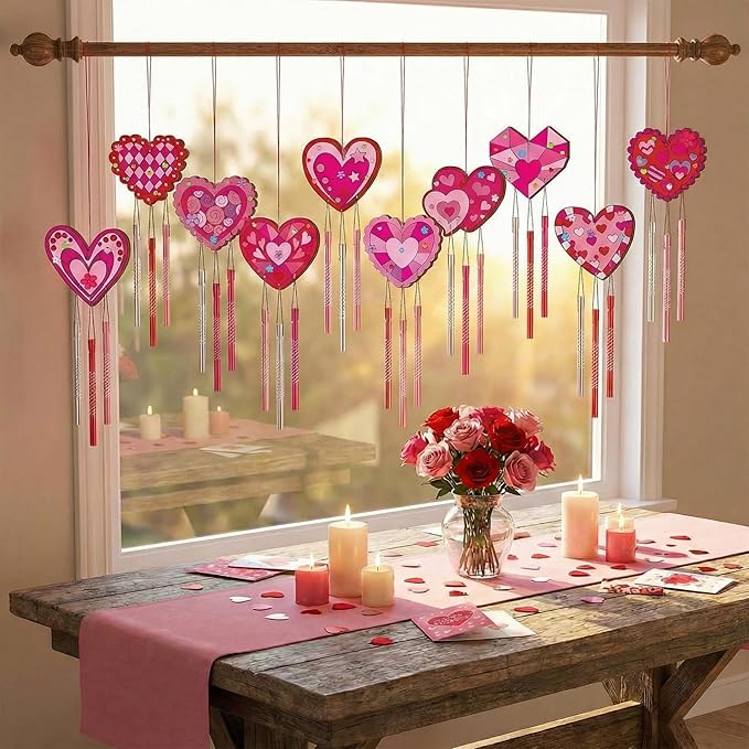 JellyArch 30 Pack Mother's Day Heart Wind Chime Making Kit for Adults Make Your Own Wind Chime DIY Wooden Ornaments Crafts for Activity Birthday Decoration