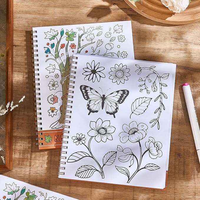 Natural Adult Coloring Book for Women with Spiral Binding, Beginner Funny Coloring Book for Stress Relief, 30 Pages Single-Sided Printing, Relaxation Gifts for Women,Men,Teens