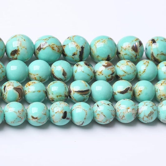 Gold Wire Turquoisee Stone Beads for Jewelry Making Gemstone Round Crystal Bracelet Necklace 1 Strand 15.5inch 31PCS 12MM