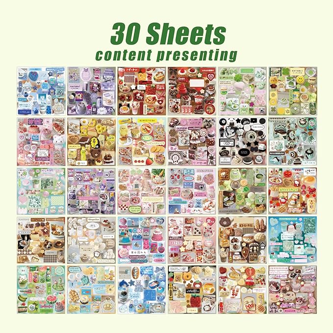 600+ Pcs Kawaii Food Stickers - 30 Sheets Cute Decals for Journals, Planners, Water Bottles & Scrapbooking - Acid-Free Vinyl Prayer Board Supplies-Vision Board Supplies(Green)