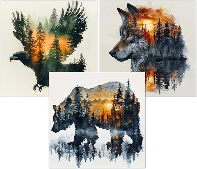 Meothan 3 Pack Diamond Painting Kits for Adults, Wild Animals Diamond Art Kits for Adults Beginners, 5D DIY Paint with Diamonds Gem Art Dots Set for Home Wall Decor 12 x 12 Inch (Bear Wolf and Eagle)