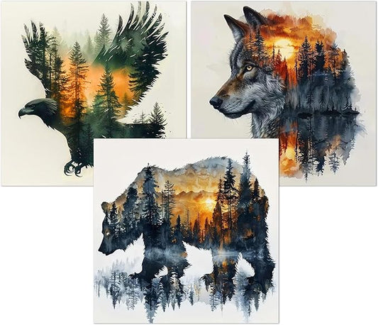 Meothan 3 Pack Diamond Painting Kits for Adults, Wild Animals Diamond Art Kits for Adults Beginners, 5D DIY Paint with Diamonds Gem Art Dots Set for Home Wall Decor 12 x 12 Inch (Bear Wolf and Eagle)